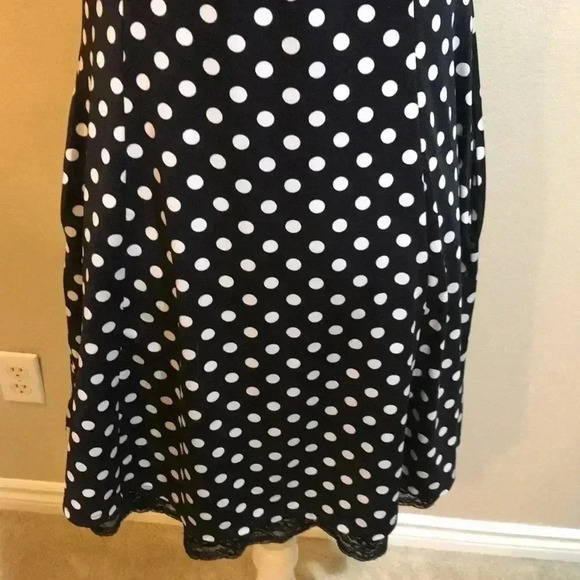 Guess Black & White Button Front Polka Dot Cap Sleeve Dress Lace Hem w/Pockets-S - Picture 8 of 9
